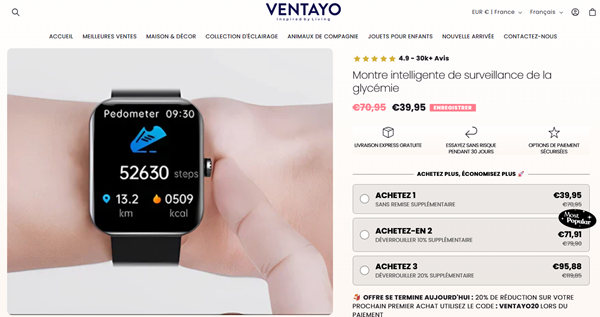 Montre qui mesure la glycémie vendue en ligne